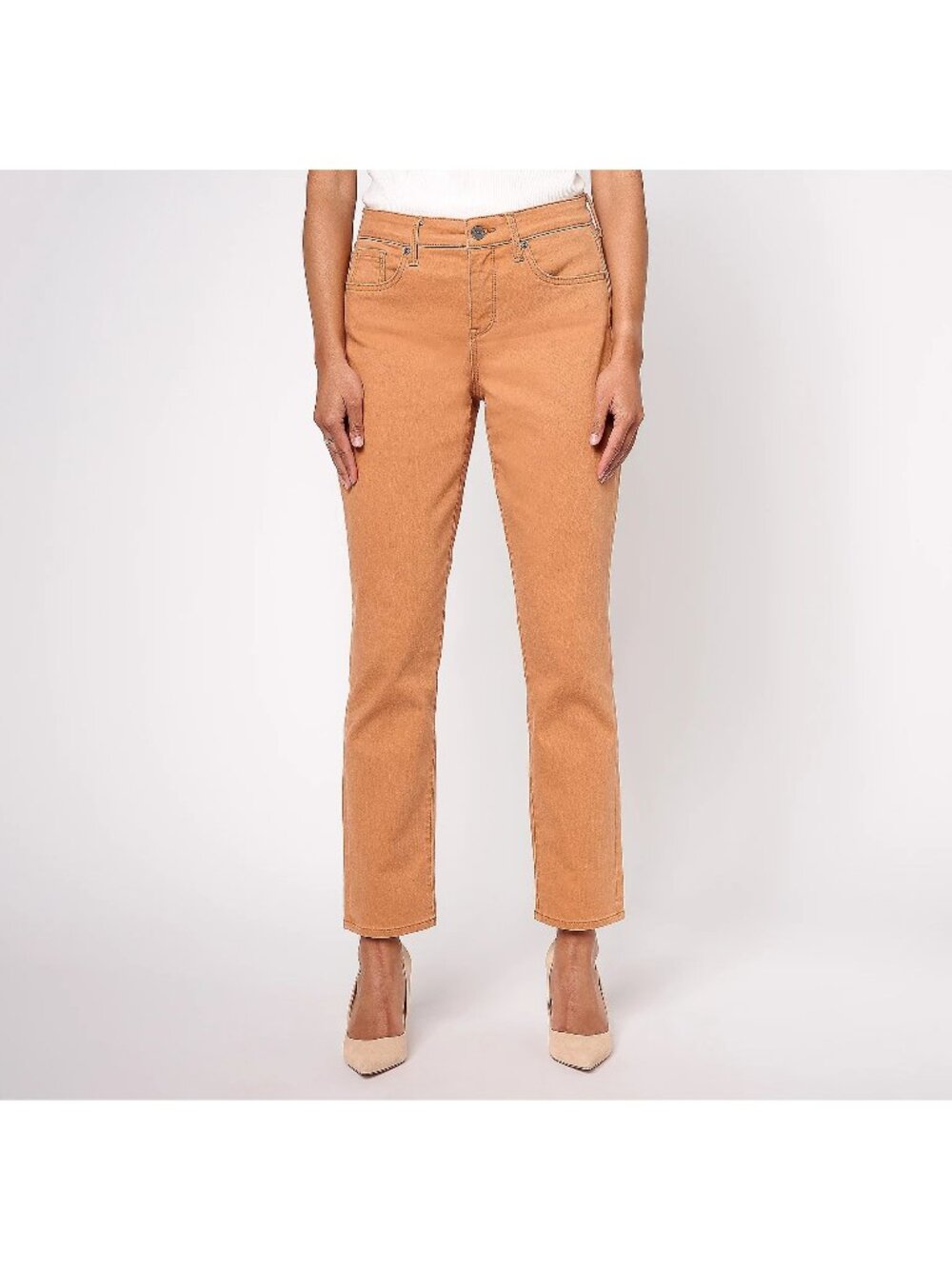 NYDJ Margot Girlfriend Jean Size 10 Petite Cool Embrace Lift Tuck Rust Brown NEW